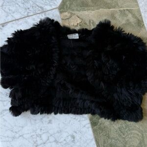 BCBGMaxAzria Black Plush Rabbit Fur Cape Bolero size S